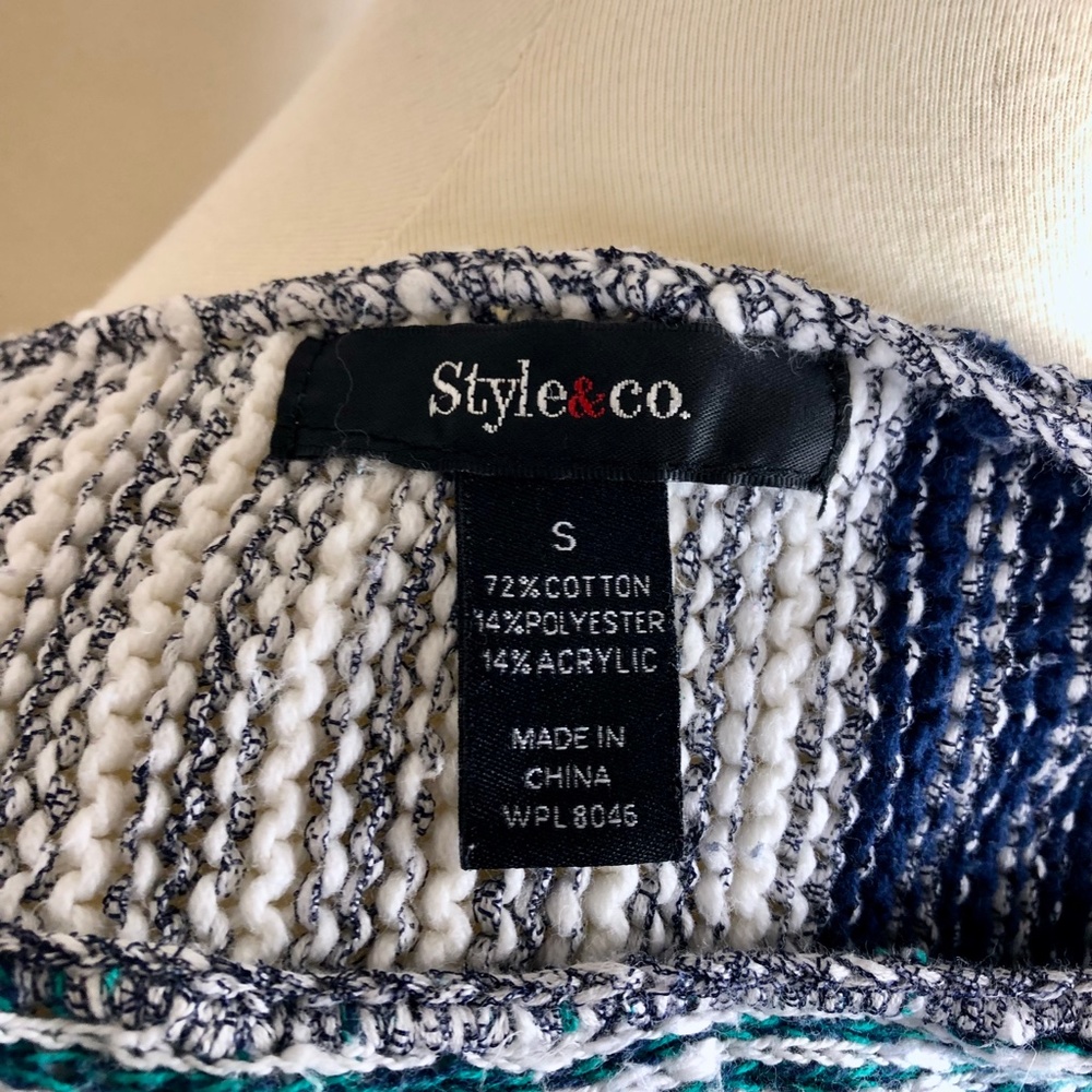 Style & Co Oversized Knit Sweater Blue White Small - Picture 9 of 9